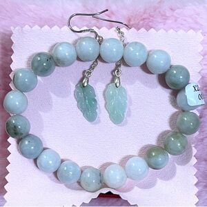 Certified Natural Myanmar Burma Jade Bracelet and Jade Earring Set 10”
